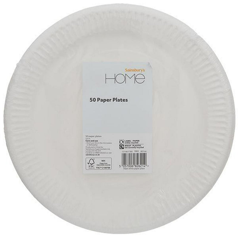 Sainsbury's Home Pack of 50 Paper Plates - White