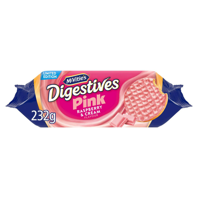 McVitie's Pink Raspberry & Cream Digestives 232g, imported from the UK