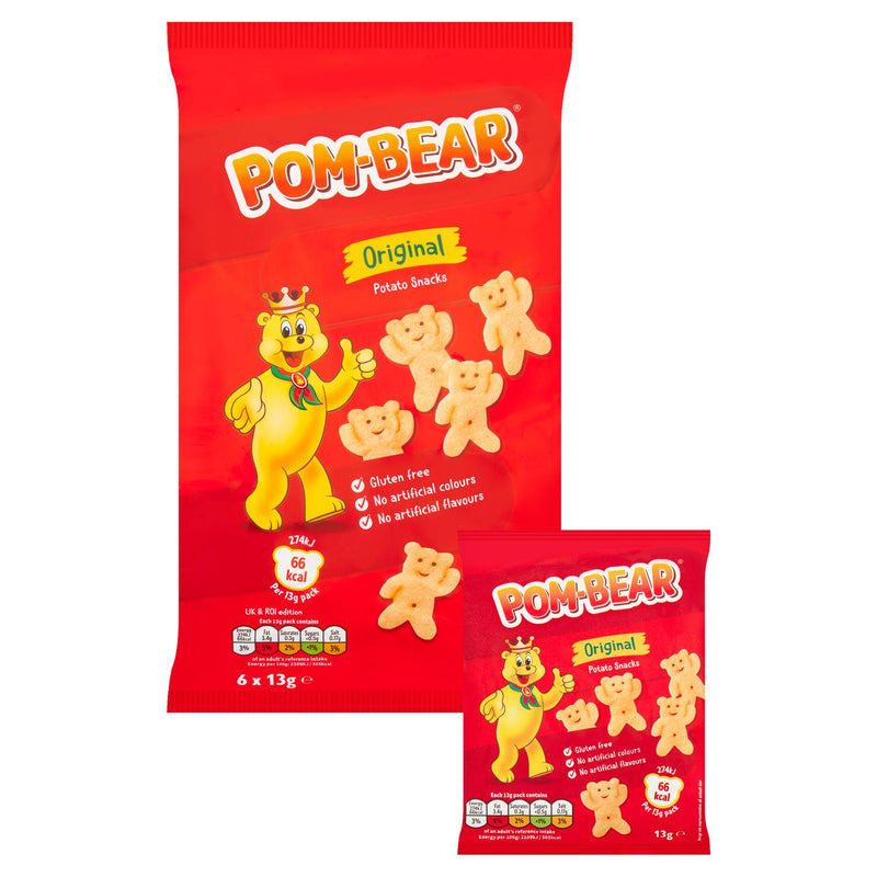 KP Original Pom Bear potato snacks 6x13g pack, imported from the UK