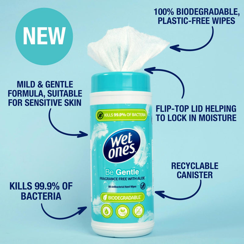 Wet Ones Antibacterial Hand Wipes Fragrance Free Aloe 50 Pack (British brand)