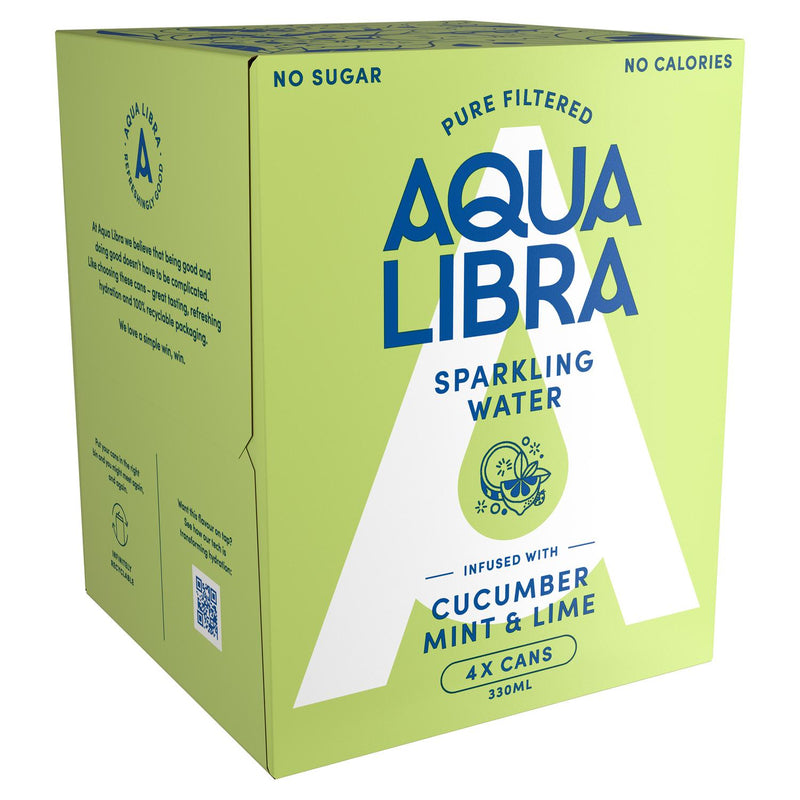 Aqua Libra Sparkling Water Cucumber Mint Lime 4x330ml - British product