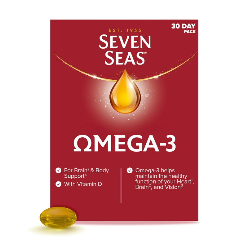 Seven Seas Omega-3 Fish Oil capsules with Vitamin D 30 count (British brand)