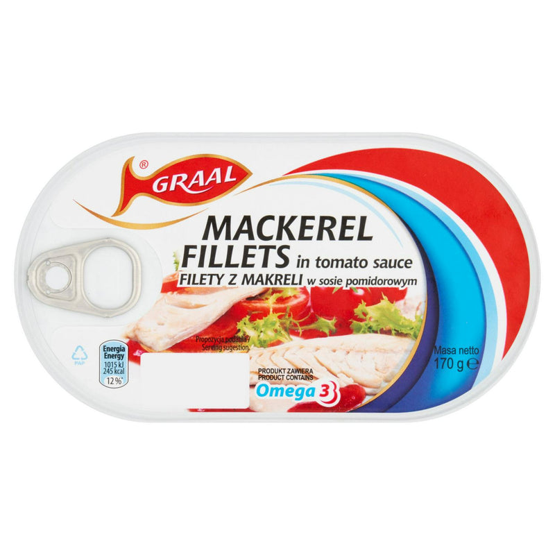 Graal Mackerel fillets in Tomato Sauce 170g, UK version