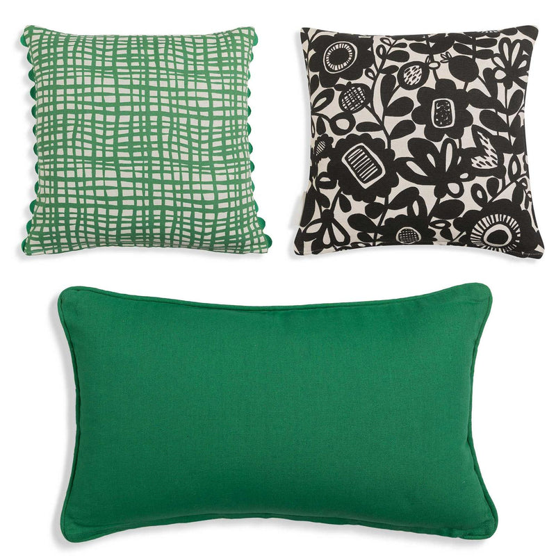 Hedgehog Printed Cushion with Cotton Cover and Green Piping, 50x30cm