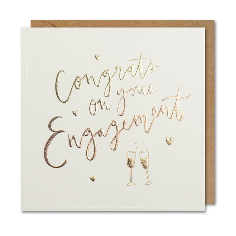 Paperlink Greeting Card Gold Champagne Hearts 16x16cm, imported from the UK