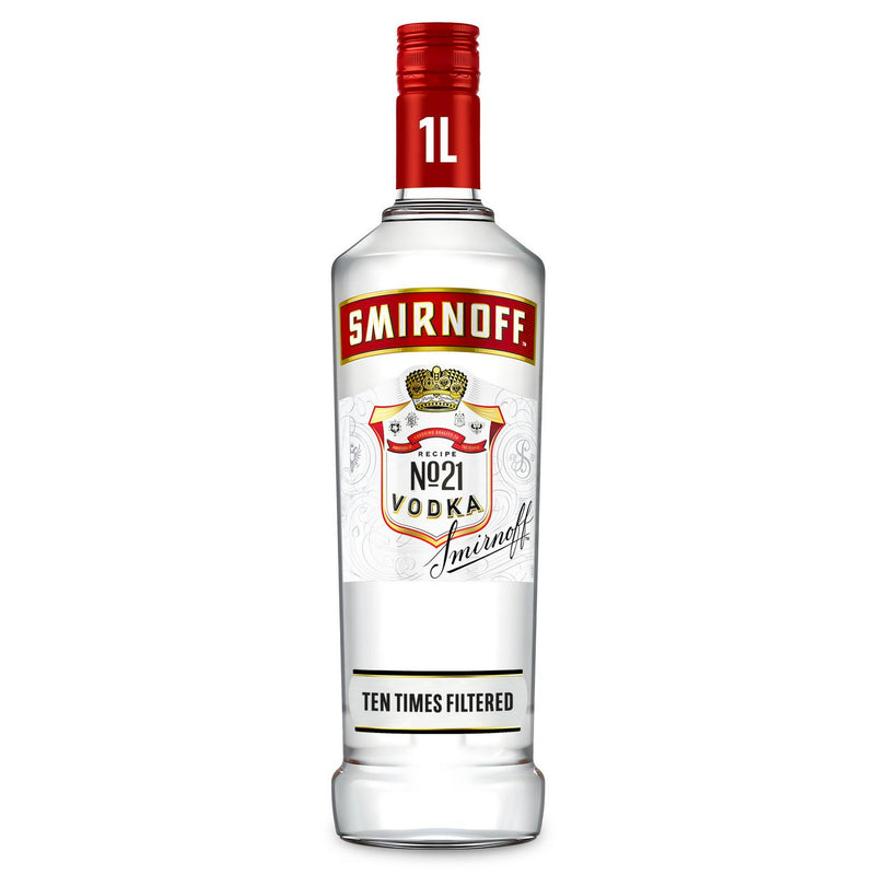 Smirnoff Premium Red Label Vodka 1 Litre glass bottle (British brand)