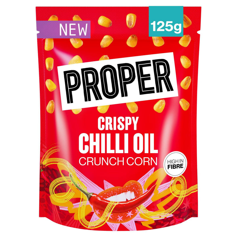 Proper Crispy Chilli Oil Corn Snacks 125g, imported from the UK