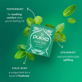Pukka Three Mint organic herbal tea bags 64g, imported from the UK