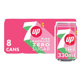 7UP Zero Sugar Pink Lemonade 330ml, imported from the UK