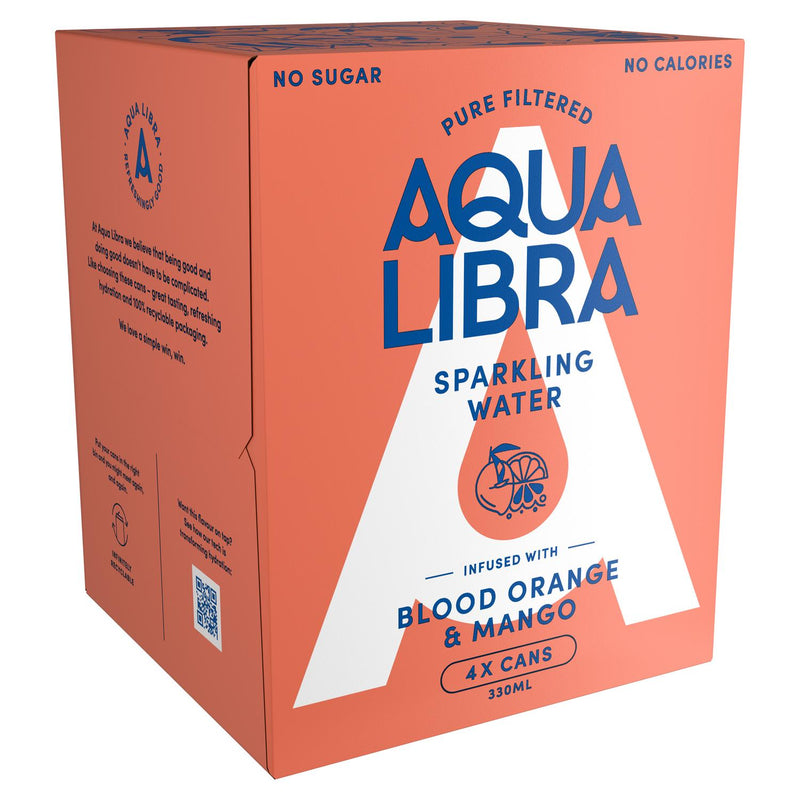 Aqua Libra Sparkling Water Blood Orange Mango 4x330ml - British product