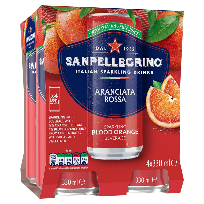 San Pellegrino Blood Orange Sparkling Drink 4 x 330ml cans (British brand)