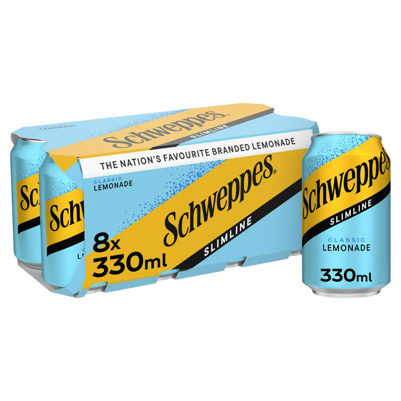 Schweppes slimline lemonade cans low calorie 8 x 330ml (British brand)