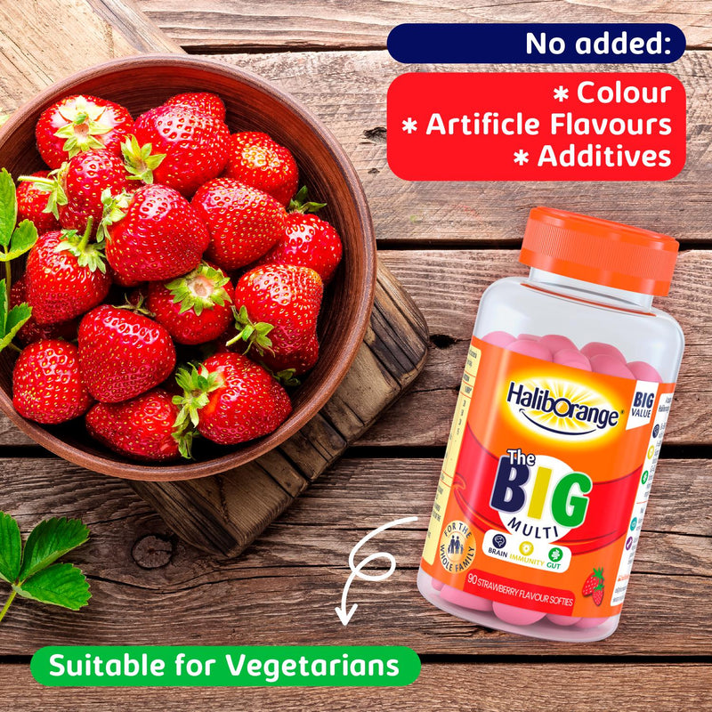 Haliborange Big Multi strawberry flavour gummies 90 count, UK version