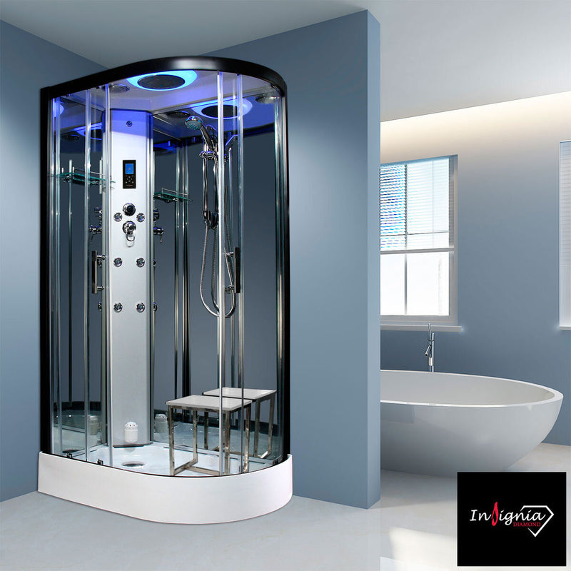 Insignia Diamond 1100mm offset quadrant steam shower in 2 colours, UK version