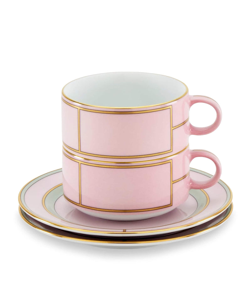 GINORI 1735 porcelain teacup and saucer set in Rosa, UK version