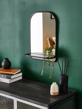 Black Small Shelf Wall Mirror in Matt Black Finish - Wall Mounted Mirror 45cm x 31cm