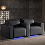 Valencia black leather power reclining home theatre seating row of 2 (British brand)