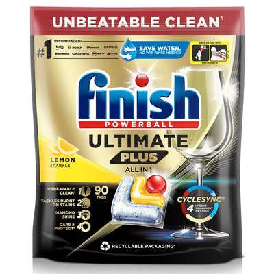 Finish Ultimate Plus All in One Lemon Sparkle Dishwasher Tablets 90 Pack