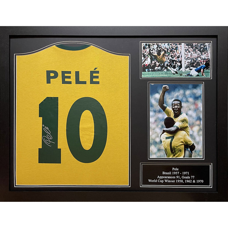 Allstarsignings Pelé signed Brazil 1970 football shirt framed 85x65cm, imported from the UK