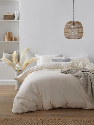 Stone Cotton Rich Plain Duvet Cover and Pillowcase Bedding Set