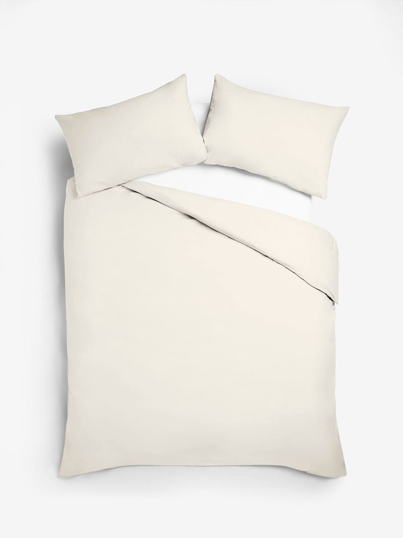 Stone Cotton Rich Plain Duvet Cover and Pillowcase Set (British brand)