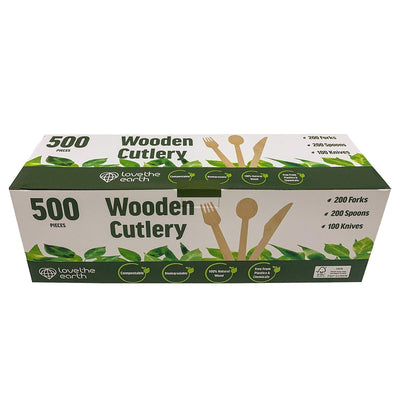 Love The Earth Wooden Cutlery Variety 500 Pack Disposable Cutlery