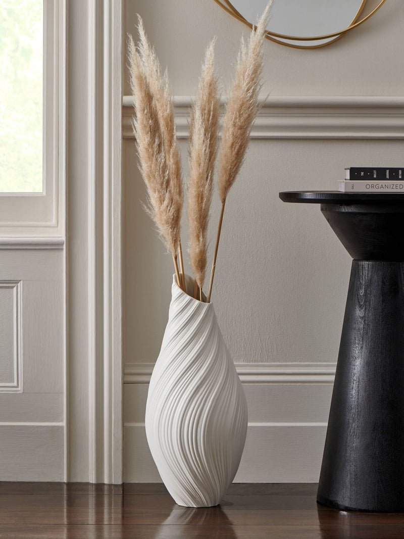 White pleated ceramic extra large vase 58cm x 25cm x 25cm (British brand)