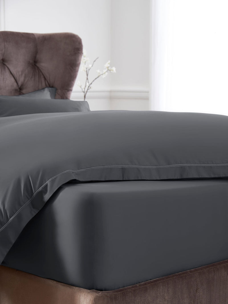 Collection Luxe grey 600 thread count cotton sateen fitted bed sheet, UK version