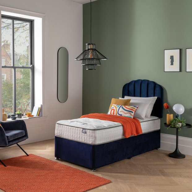 Silentnight single divan bed set in blue (British brand)