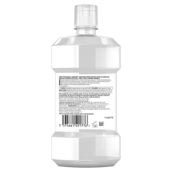 Listerine Advanced White mouthwash 500ml, imported from the UK