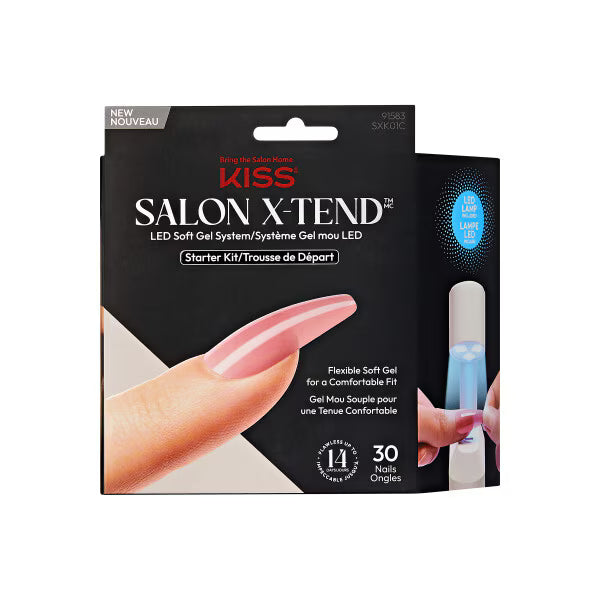 Kiss Salon X-Tend led soft gel system tone pink long coffin press on nails 30 count (British brand)