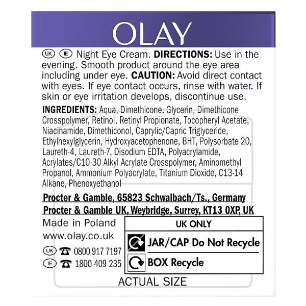 Olay Retinol24 Night Eye Cream 15ml, imported from the UK