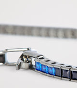 Rhodium-Plated Sterling Silver Tennis Bracelet with Nano Stones and Sapphire Accents