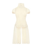 Wool Waistcoat with Lace Ruffles and Square Neckline