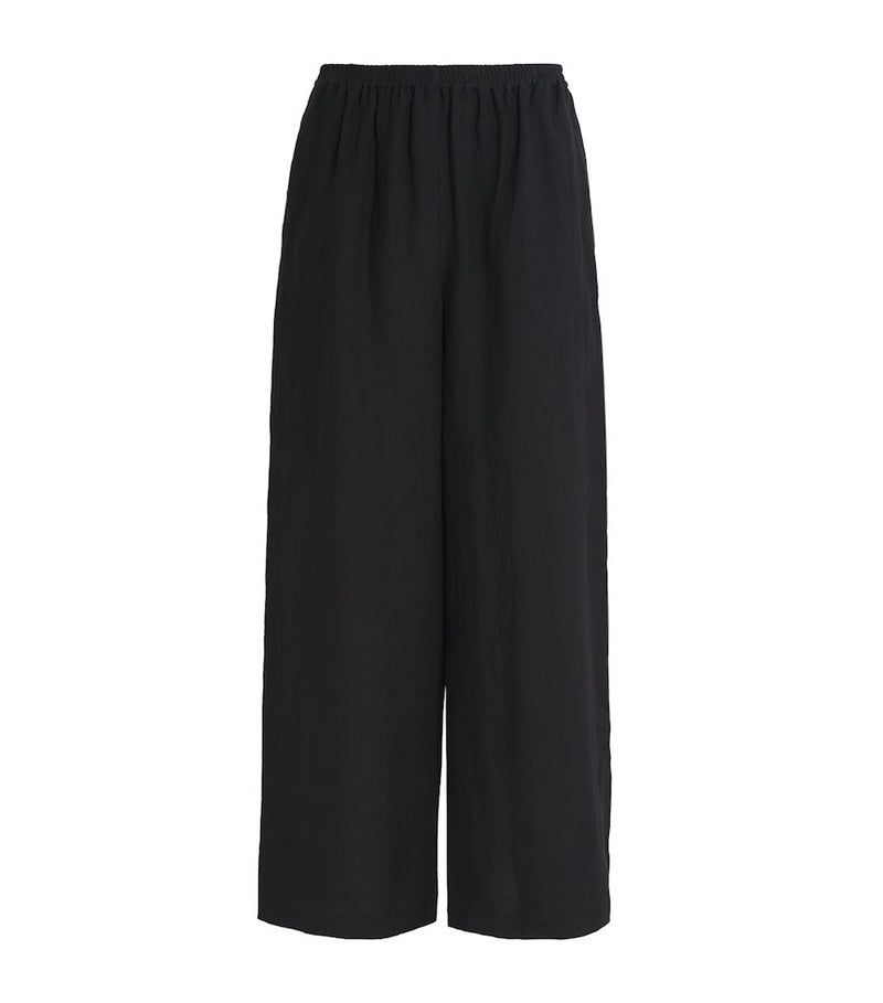 ESKANDAR linen flared trousers with elasticated waistband - British product