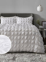 White Seersucker Supersoft Textured Duvet Cover and Pillowcase Set