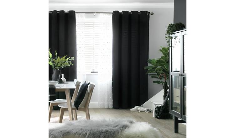 Habitat black velvet eyelet curtains 229x229cm, UK version