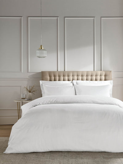 Catherine Lansfield White Satin Stripe Duvet Cover and Pillowcase Set