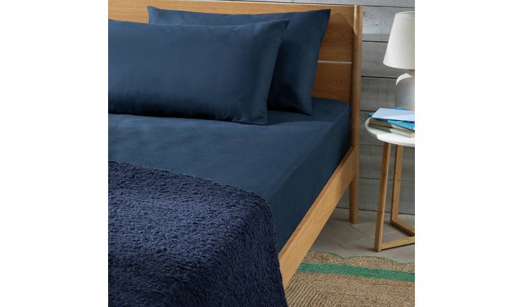 Habitat Soft and Cosy Brushed Cotton Navy Fitted Sheet - D