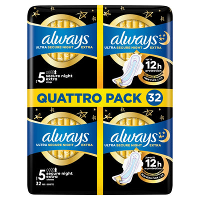 Always Ultra Night Extra Wings Sanitary Towels 32 Pack