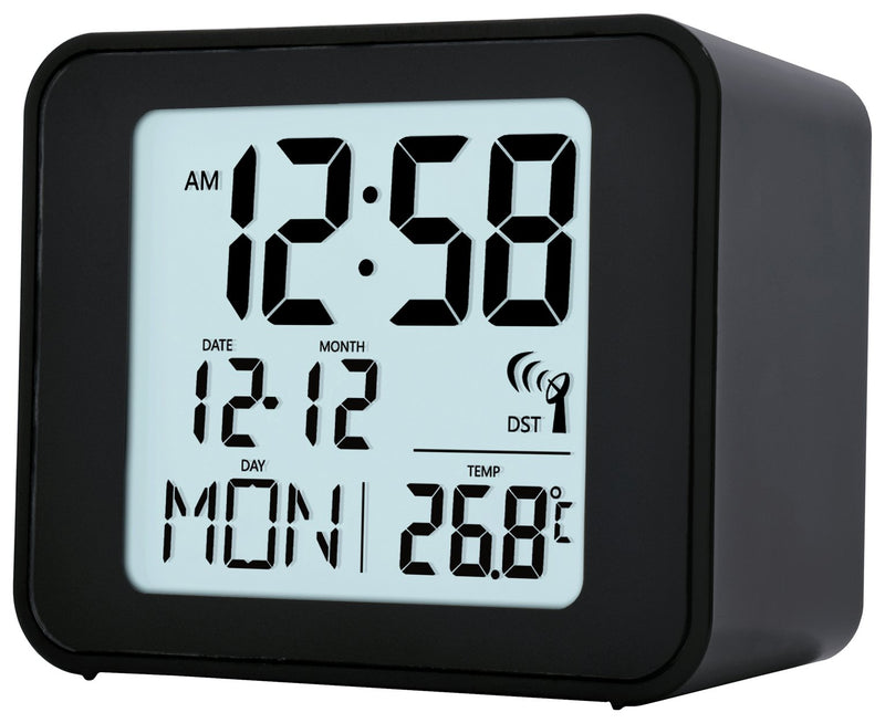 Acctim Cole radio controlled LCD display alarm clock black - British product