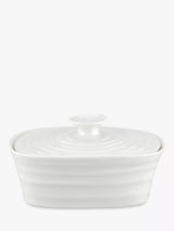 Porcelain Butter Dish in White with Rippled Design