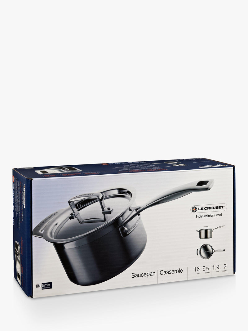Le Creuset 3-ply stainless steel lidded saucepan, UK version