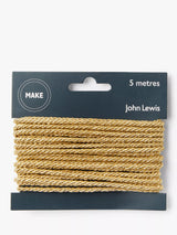 Gold Rope Cord 5 Metres for Garment Embellishment and Crafts