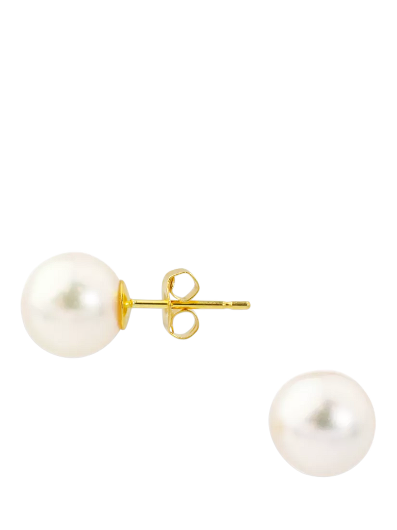 E.W Adams white pearl stud earrings with 8.5-9mm pearls - British product