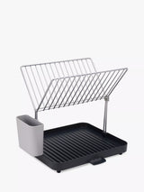 Self-Draining Two-Tier Dish Rack with Clipping Utensil Pot