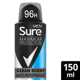 Sure Maximim Protection 96hr Clean Scent Anti-Perspirant Deodorant Aerosol 150ml GOODS Sainsburys