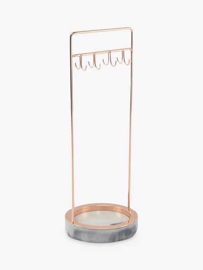 8-Hook Jewellery Stand with Marble Effect Base in Rose Gold
