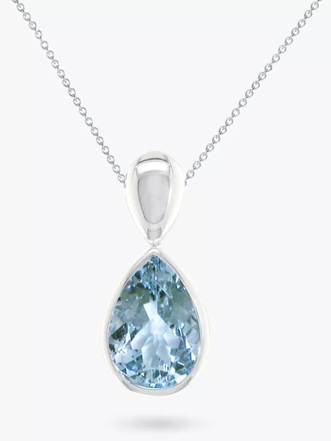 E.W Adams pear-shaped aquamarine pendant necklace with 18-inch chain - British product