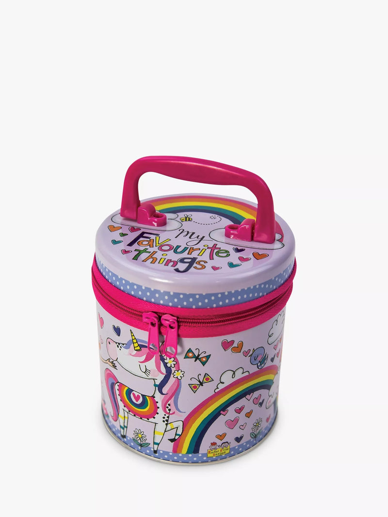 Rachel Ellen princess and unicorn themed zip tin, imported from the UK